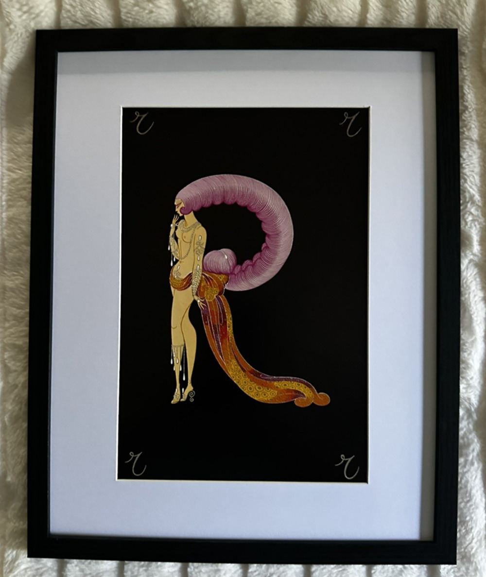 Erte R Framed Art Deco Alphabet Series Letter Suite 11x14
